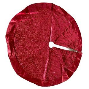 Christmas Tree Skirt Red Holiday Decor Sequined Satin 48" Collar Stand Cover Yul